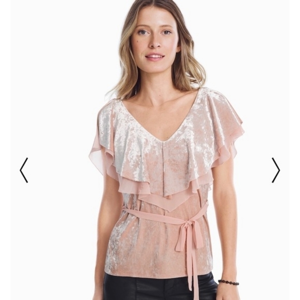 White House Black Market SS Velvet Flounce Top